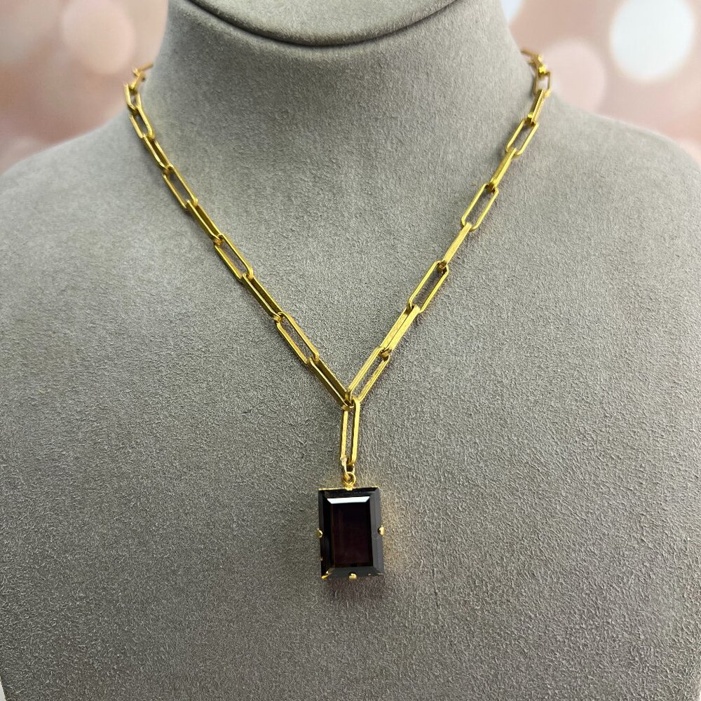 Catherine Popesco Vintage inspired paperclip chain with Brown Crystal Necklace